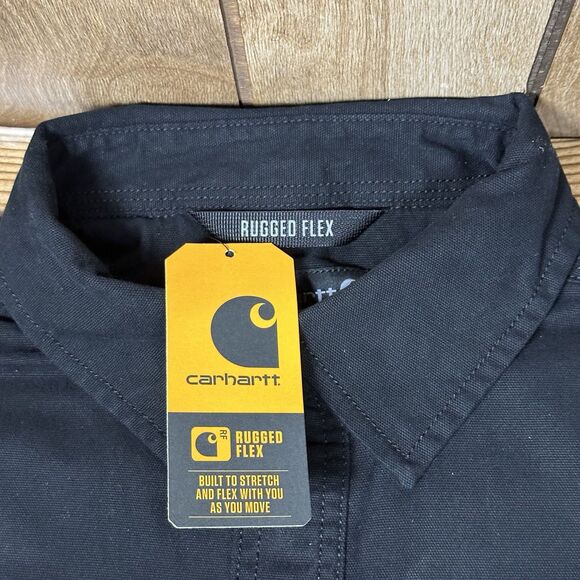 New Carhartt Rugged Flex Relaxed Fit Canvas Fleece-Lined Shirt Jacket Black Med - Picture 3 of 16